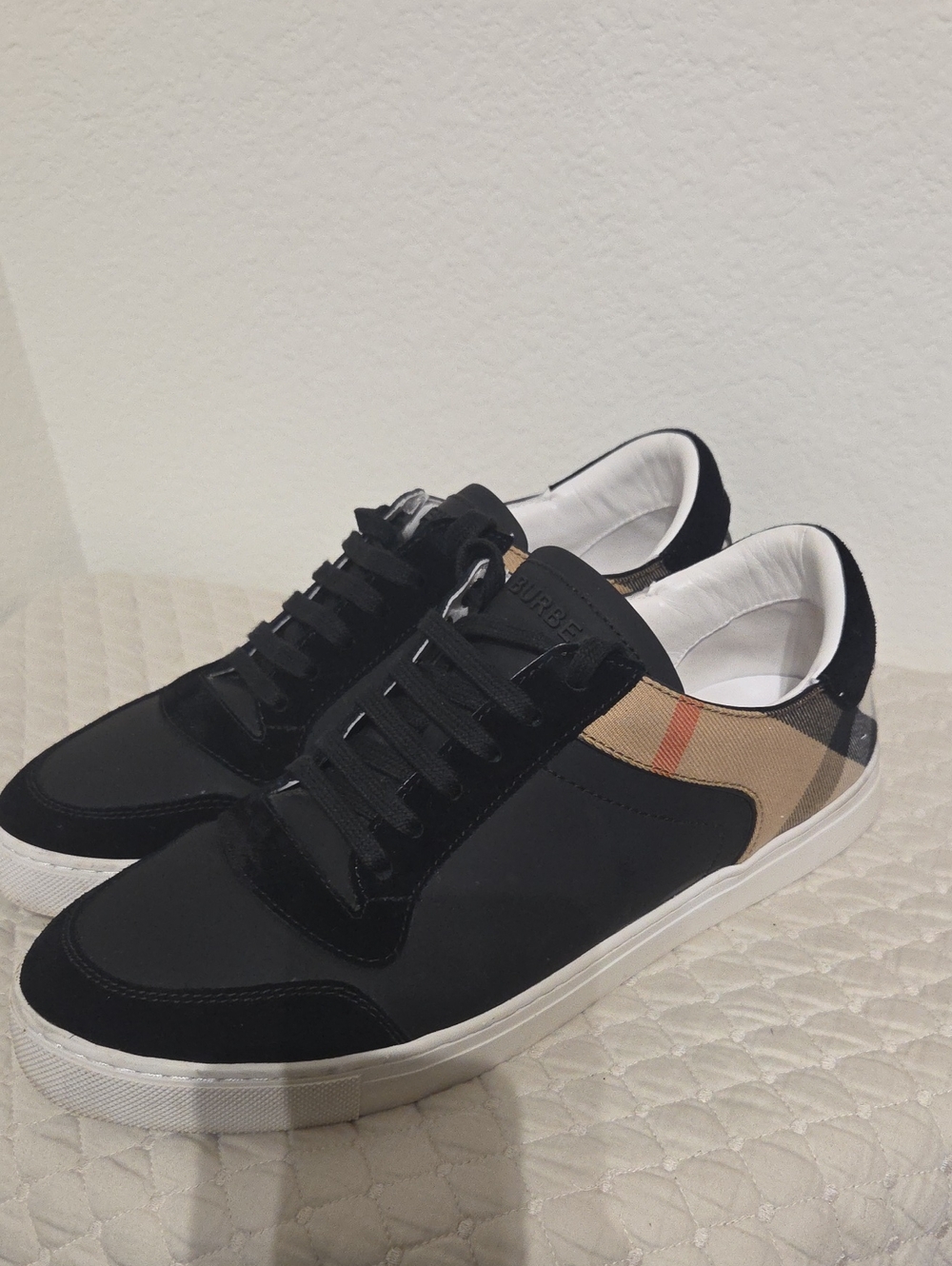 Burberry Black Sneakers with Beige Check Panel